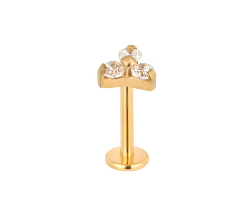 Titan Labret mit Innengewinde – mit drei Kristallen