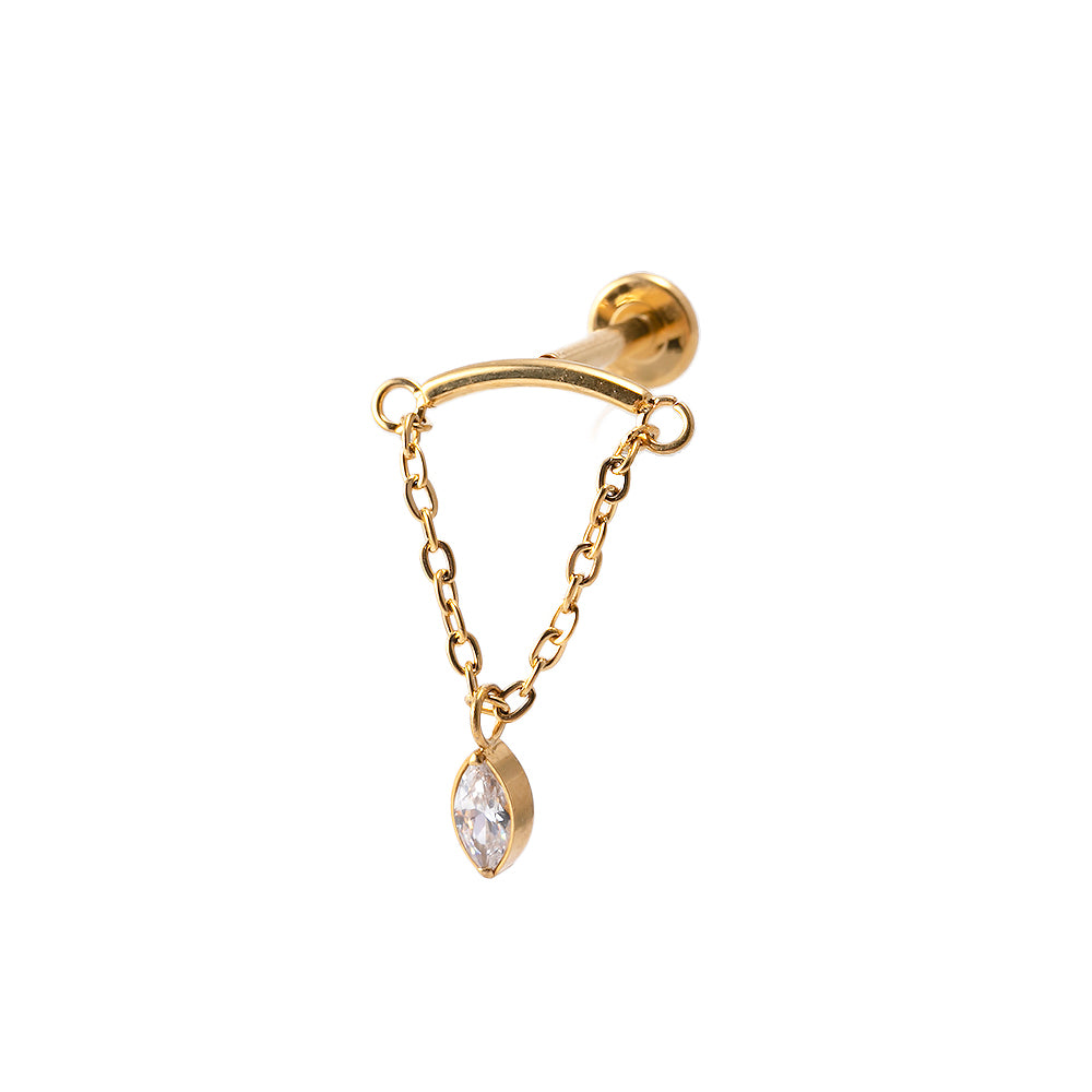 Titan - Schraubaufsatz mit Bogen & Kette & Kristalltropf & Labret 1.2X8mm