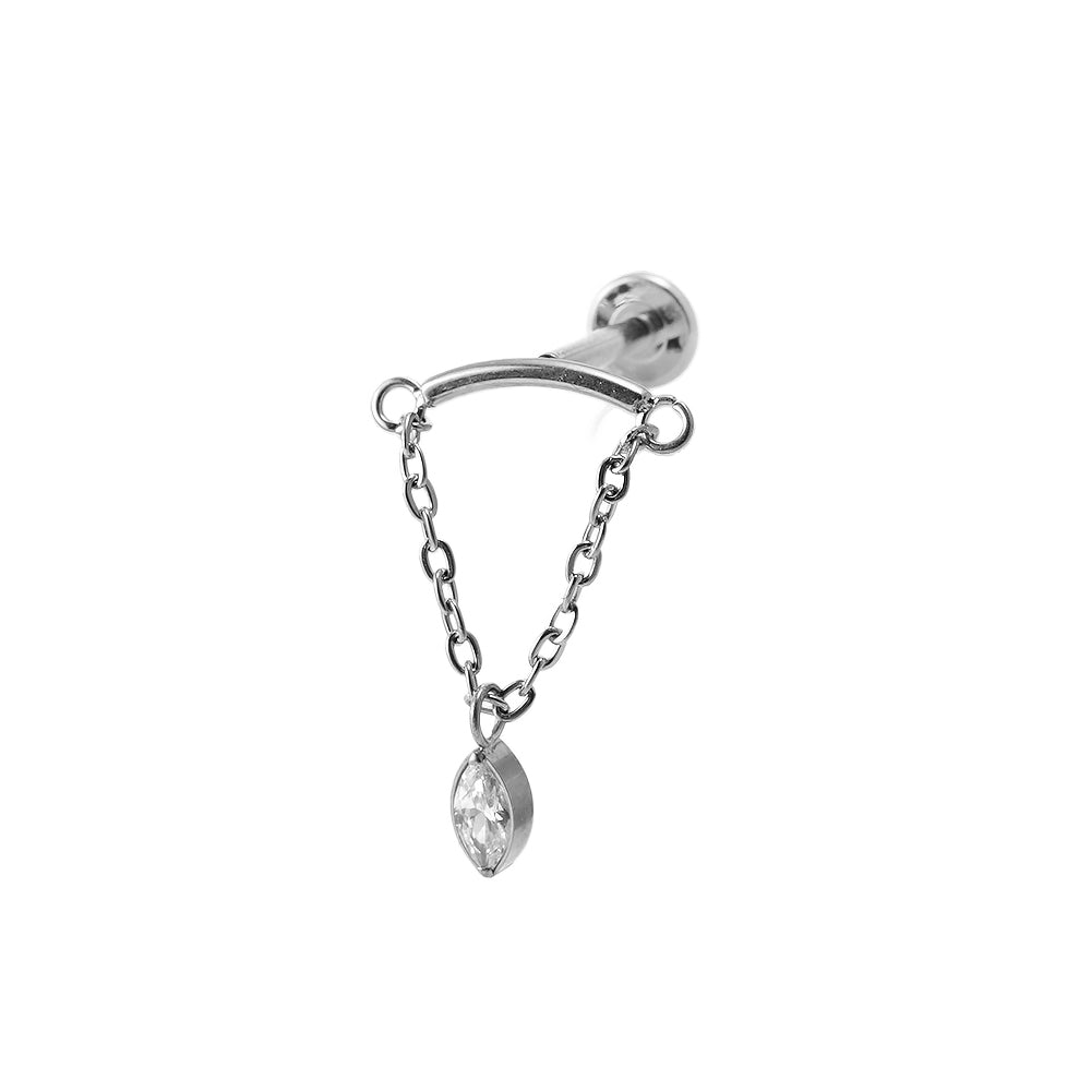 Titan - Schraubaufsatz mit Bogen & Kette & Kristalltropf & Labret 1.2X8mm