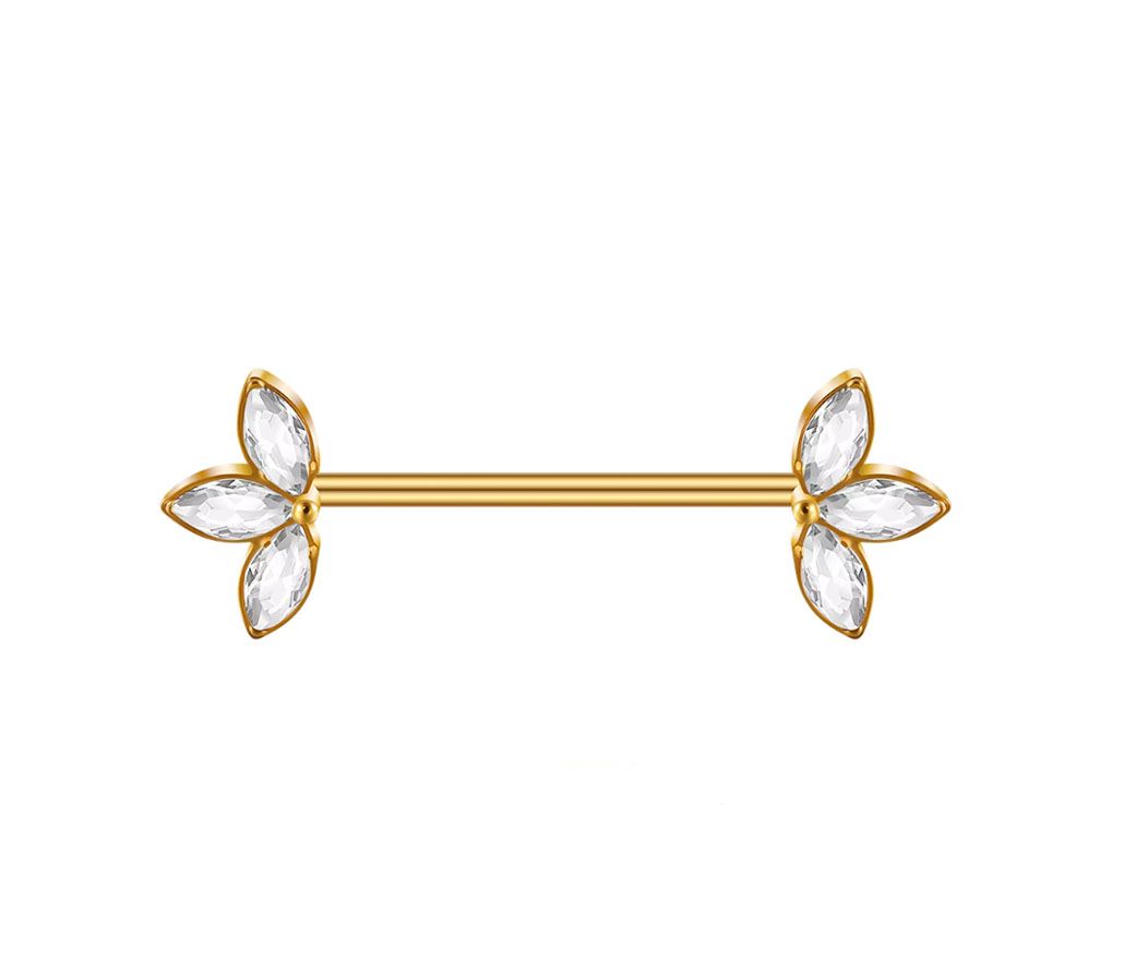 Titan Brustwarzen Barbell  3 Kristallen Lotus