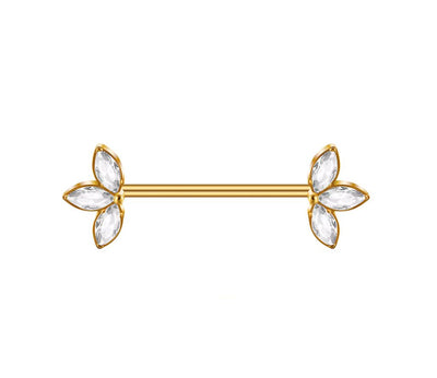 Titan Nipple Barbell Lotus Kristallen Silber | Steel Force