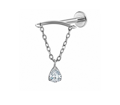 Titan - Schraubaufsatz mit Bogen & Kette & Kristall & Labret 1.2X8mm