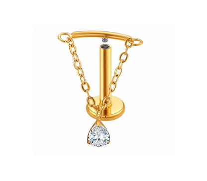 Titan - Schraubaufsatz mit Bogen & Kette & Kristall & Labret 1.2X8mm