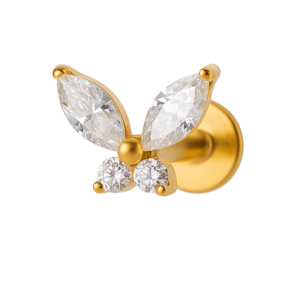 18K Goldlabret mit Naturdiamanten - Schmetterling
