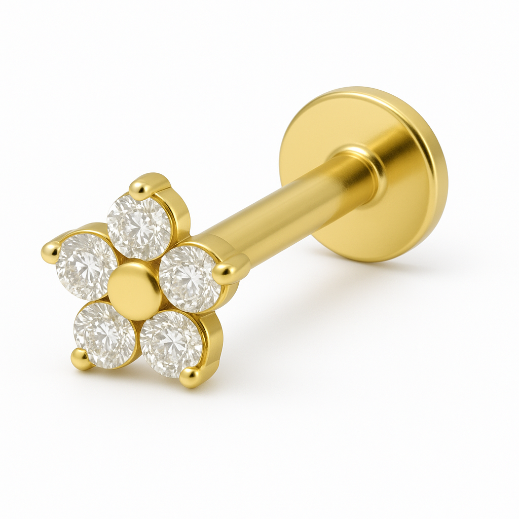 18K Goldlabret mit echtem Diamant in Blumenform