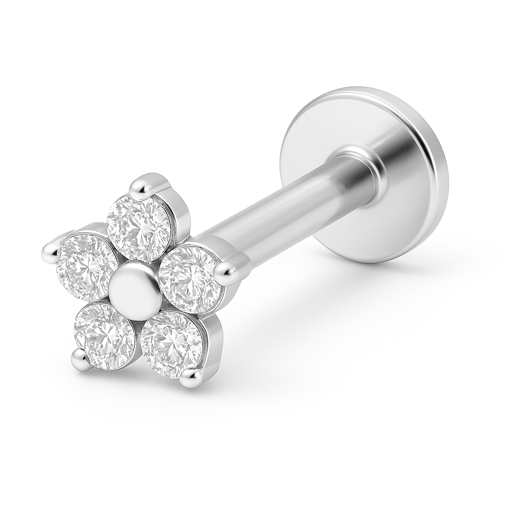 18K Goldlabret mit echtem Diamant in Blumenform