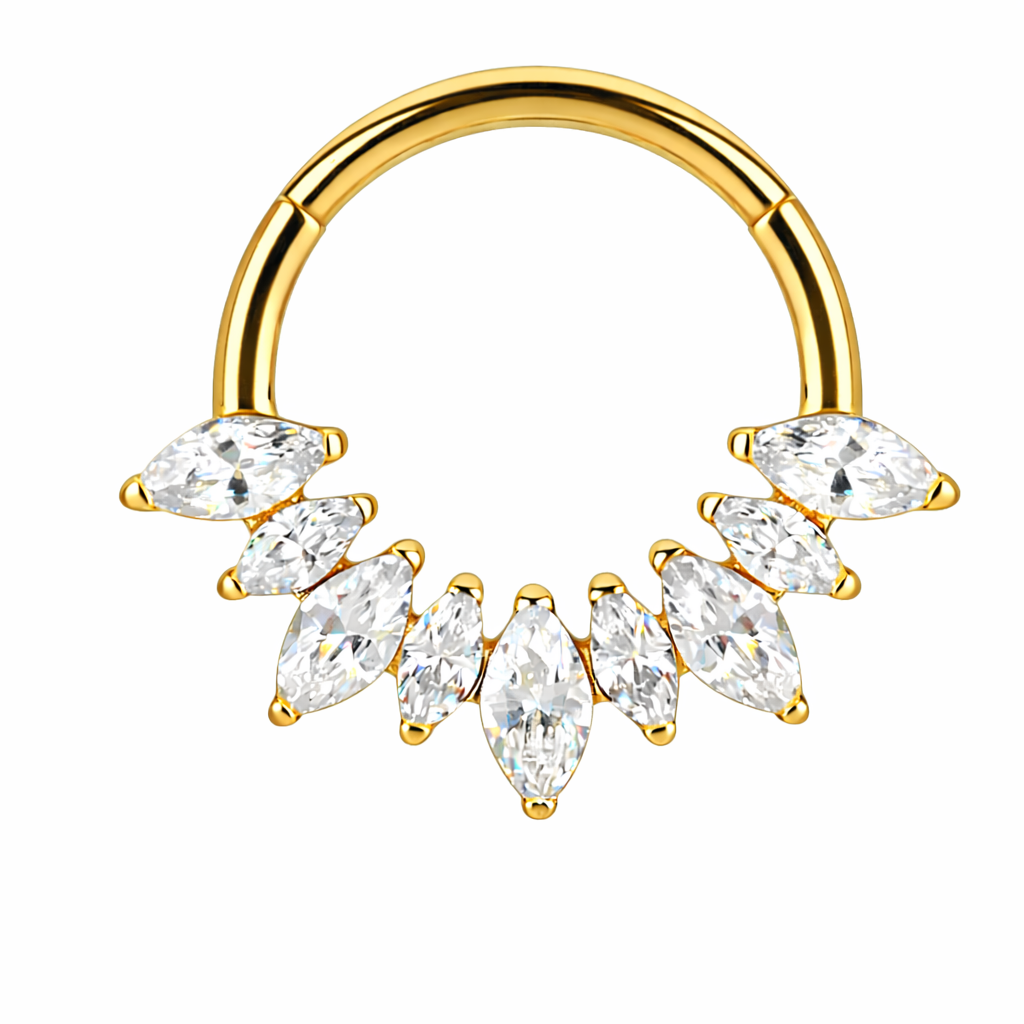 Titan Clicker Segmentring Marquise Zirkonia Cluster Gold | Steel Force