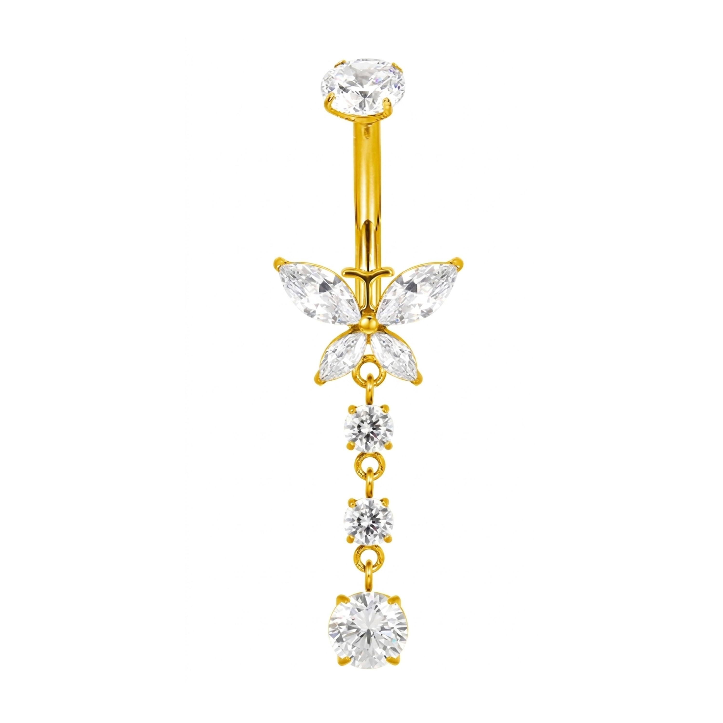 Titan Bauchnabelpiercing Schmetterling Zirkonia Gold | Steel Force