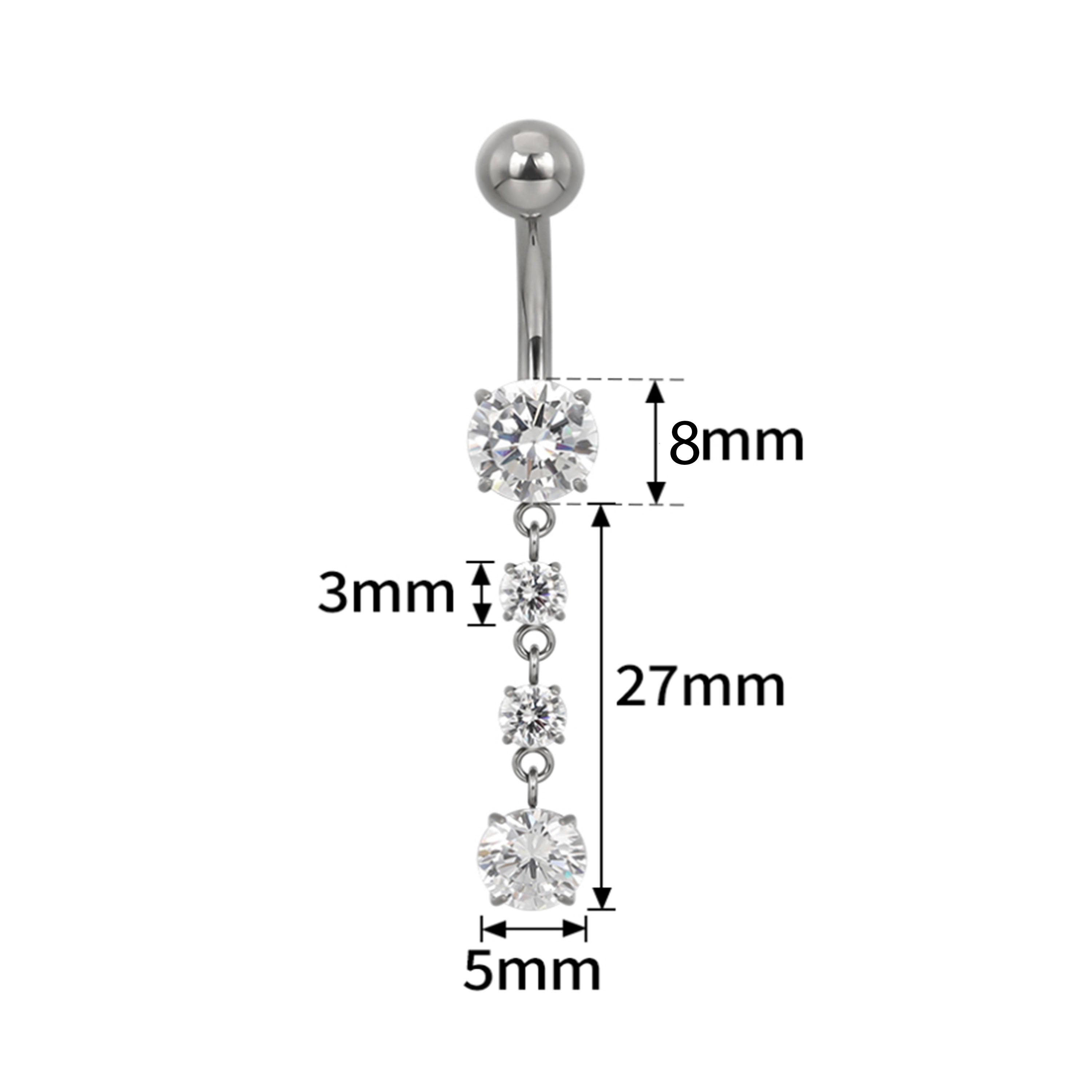 Titan-Bauchnabelpiercing Beweglicher Anhänger mit 3 Kristallen