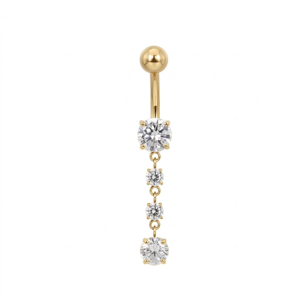 Titan Bauchnabelpiercing Anhänger 3 Kristallen Gold | Steel Force