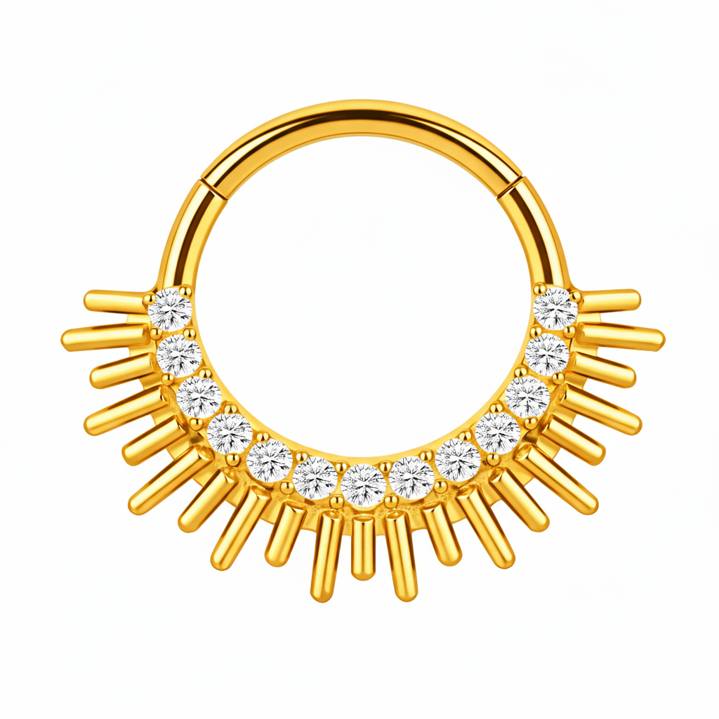 Titan Clicker Segmentring Sonnenstrahlen Zirkonia Gold | Steel Force